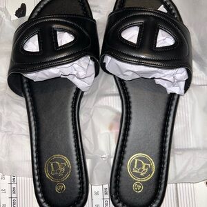 Women's Black Slide Sandals with Cutout Strap - Designer-Inspired